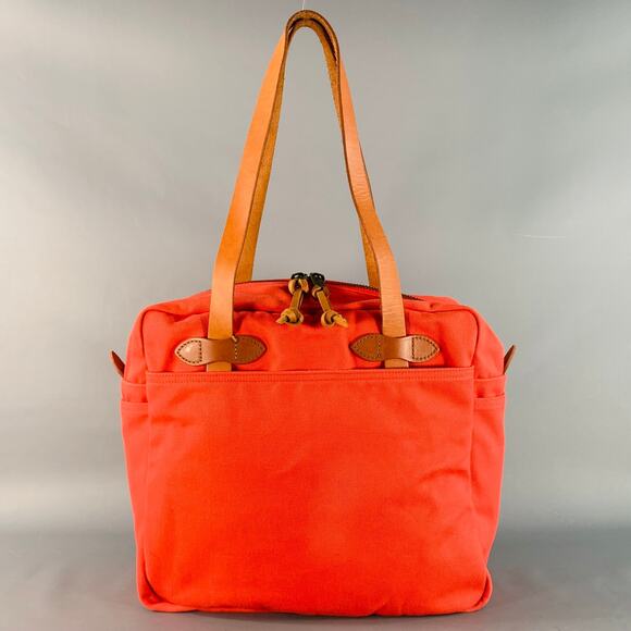 FILSON Red Tan Cotton Canvas Twill Leather Trim Tote Bag - Picture 1 of 11